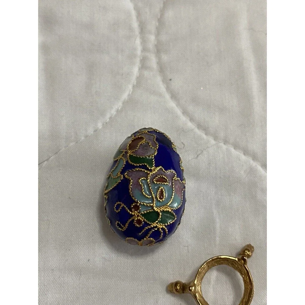 Cloisonne Egg Enamel Decorative Quail Small Mini Pink Flower 1.5in x 1in Vintage